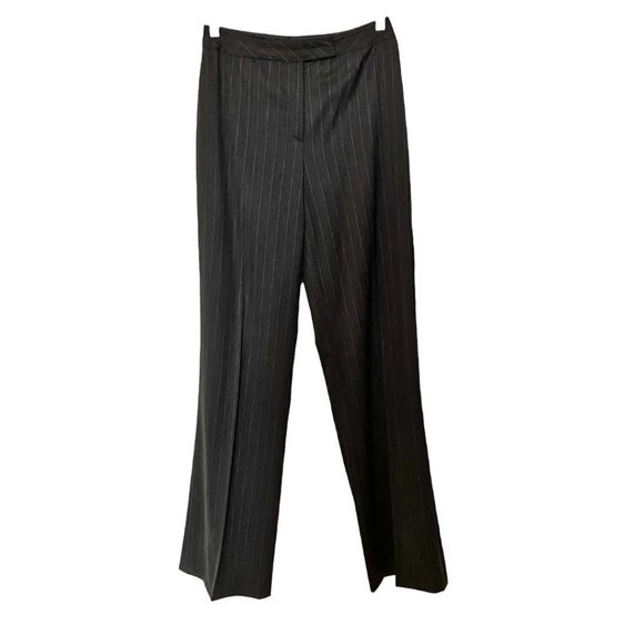 ESCADA WOOL BLEND DARK GREY PINSTRIPE HIGH RISE WIDE STRAIGHT LEG FLOWY PANTS - Picture 1 of 8